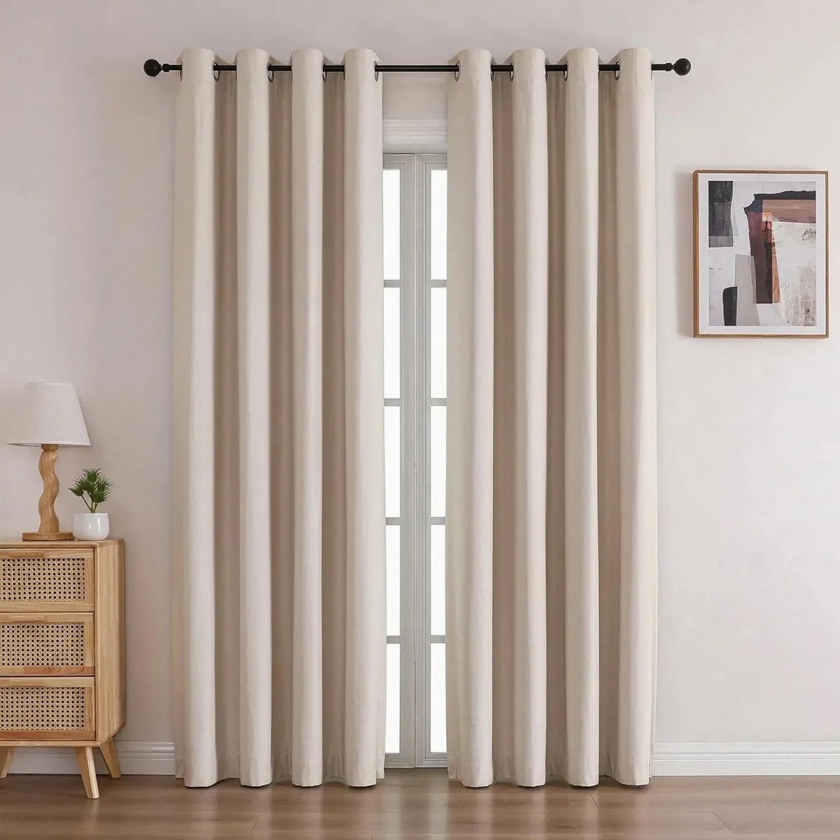 GENERICO - Cortina Moderna Beige Claro con Aros  Set de 2 Paños