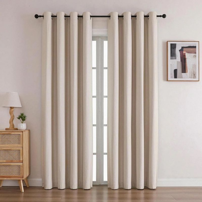 GENERICO - Cortina de Tela con textura Beige Claro con Aros  2 Paños