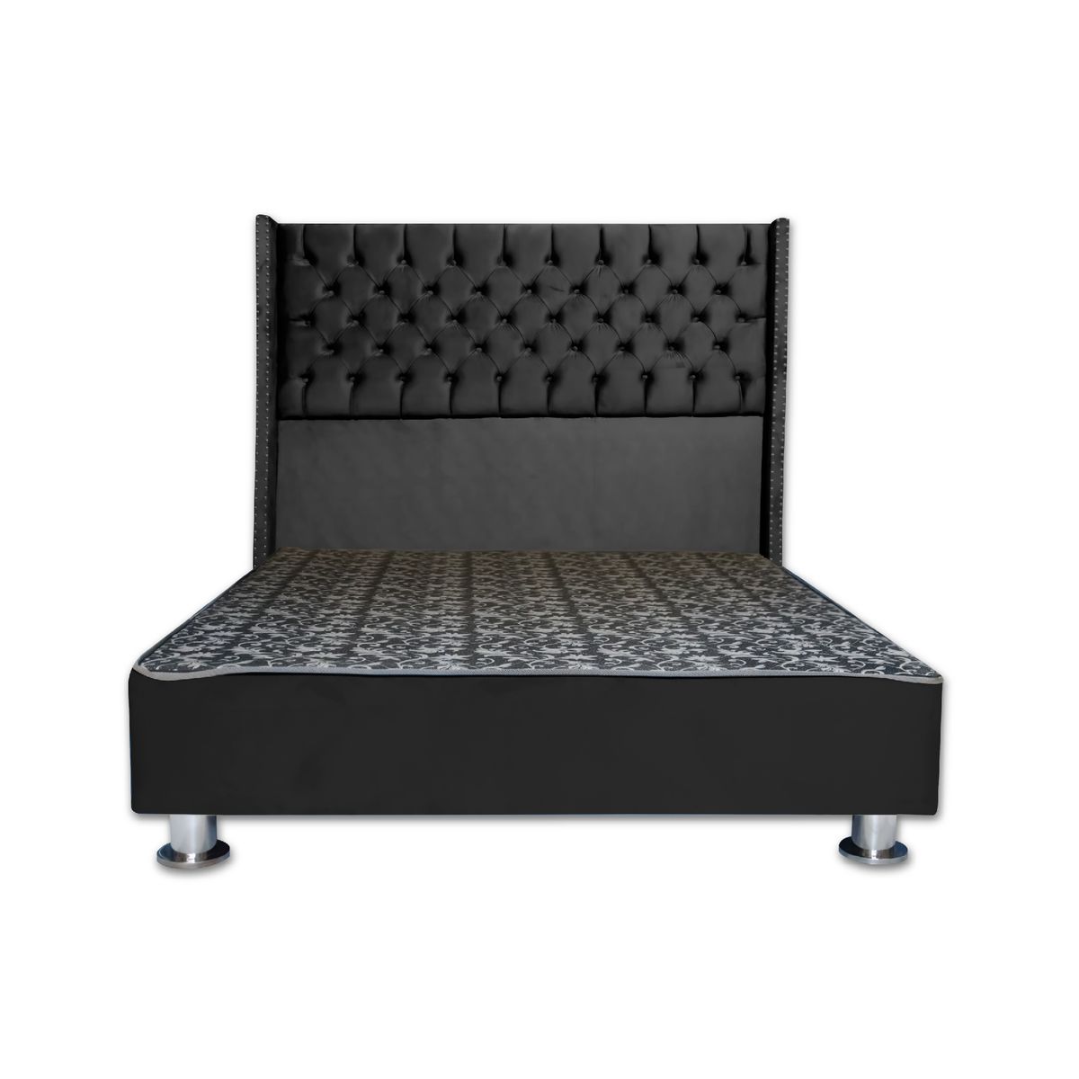 MUEBLES MACRUMO - Cama tapizada Cora King 2 tarimas - Color Negro