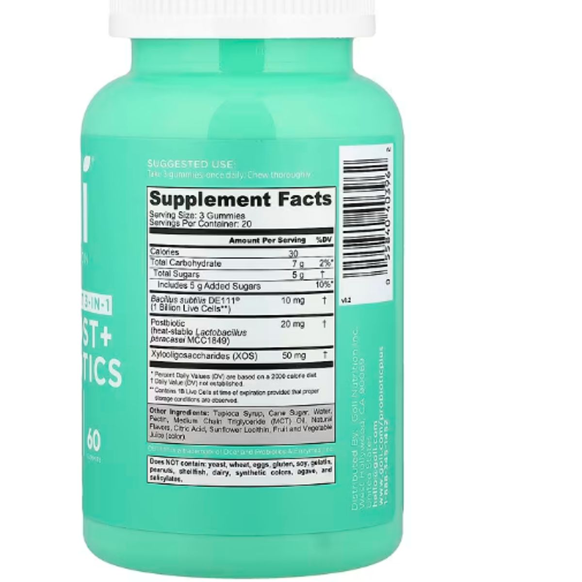 GOLI NUTRITION - Goli Nutrition 3 en1:Prebióticos, Probióticos y Postbióticos - 60und