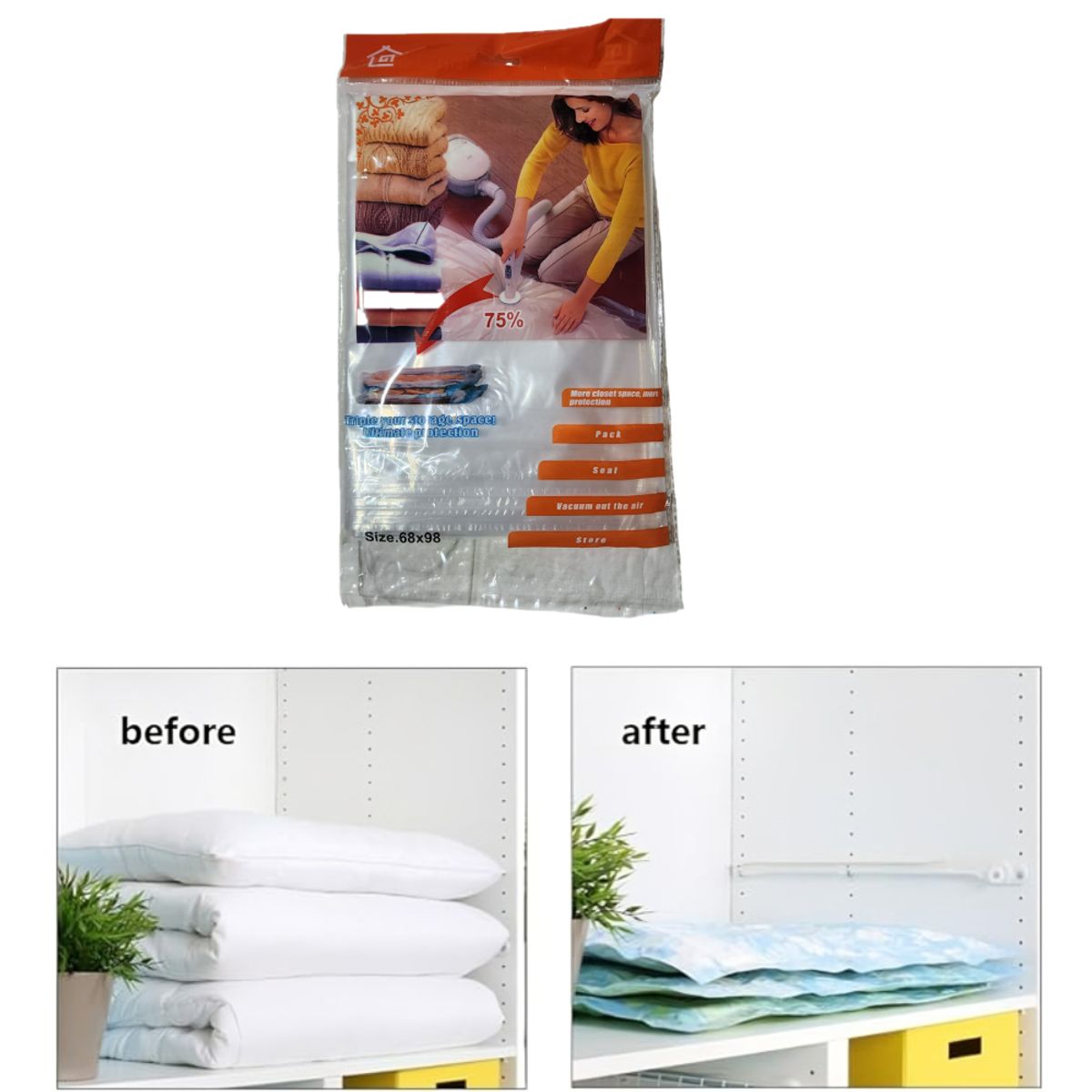 GENERICO - Pack x2 Bolsas de almacenamiento al vacío  (68 x 98 cm )