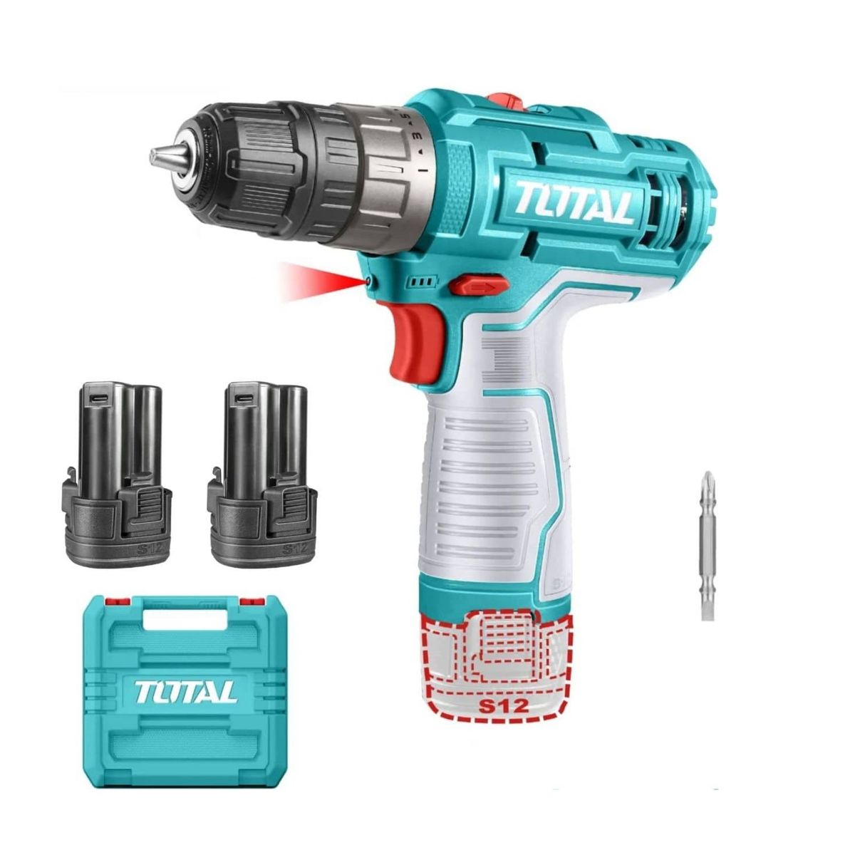 TOTAL TOOLS - Taladro Atornillador 12V extensión magnética extra cable Tipo C