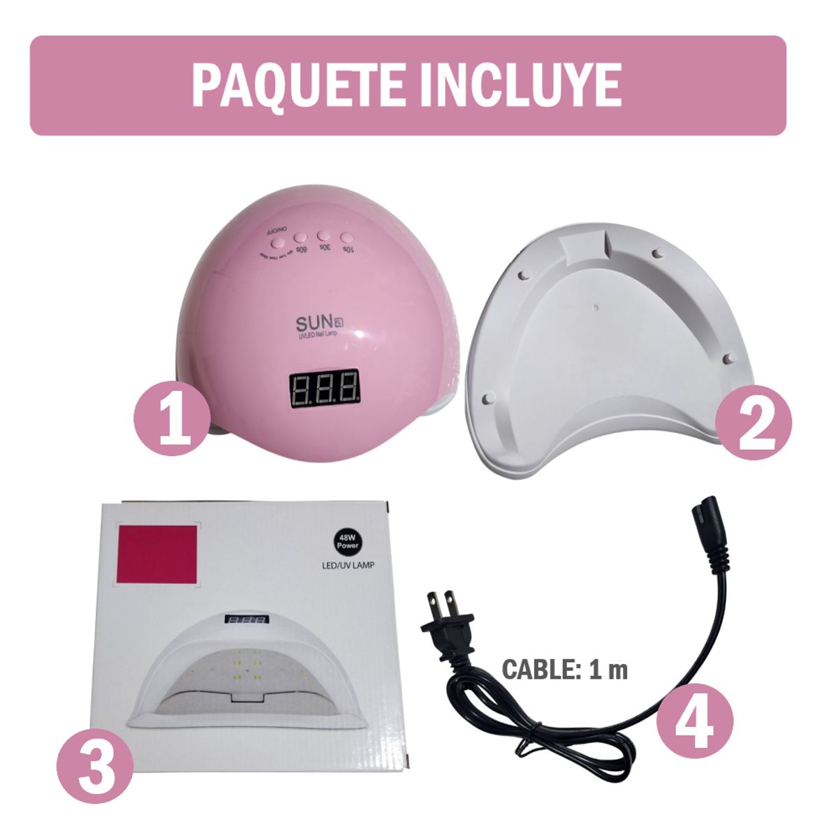 GENERICO - Secador Lámpara UV de uñas de 24 LED 48W - Rosado