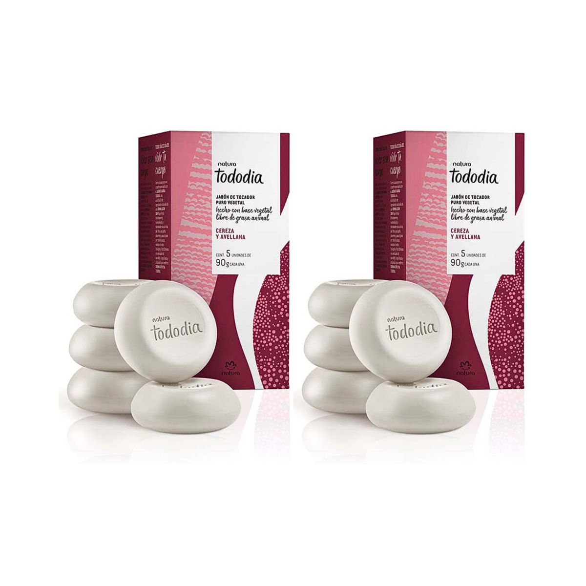 NATURA - Pack x2 Jabones Tododia Cereza y Avellana Caja con 5 unidades de 90 g c/u