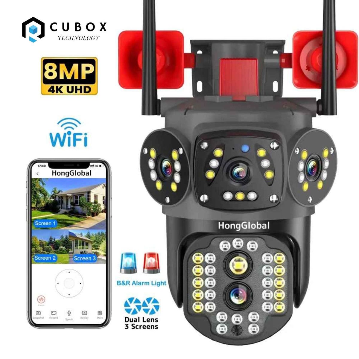 OEM - Cámara IP WiFi 4K con Doble Lente y Audio  Giro PTZ Sirena y Alarma