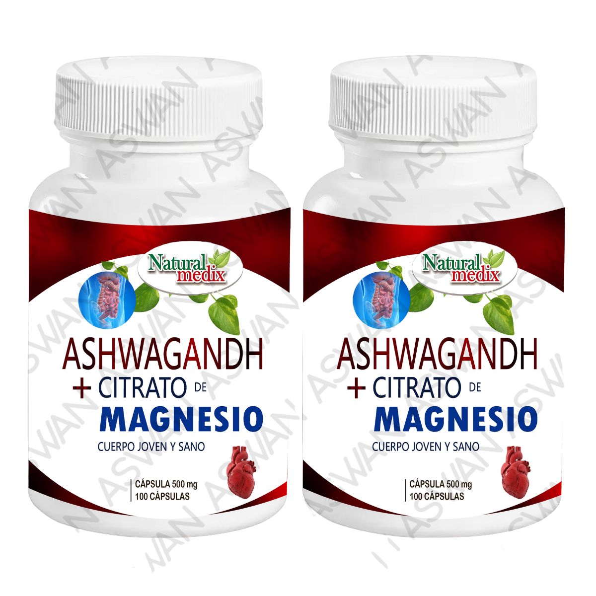 GENERICO - PACK DE 2 ASHWAGANDH + CITRATO DE MAGNESIO 100 CAPSULAS - NATURAL MEDIX
