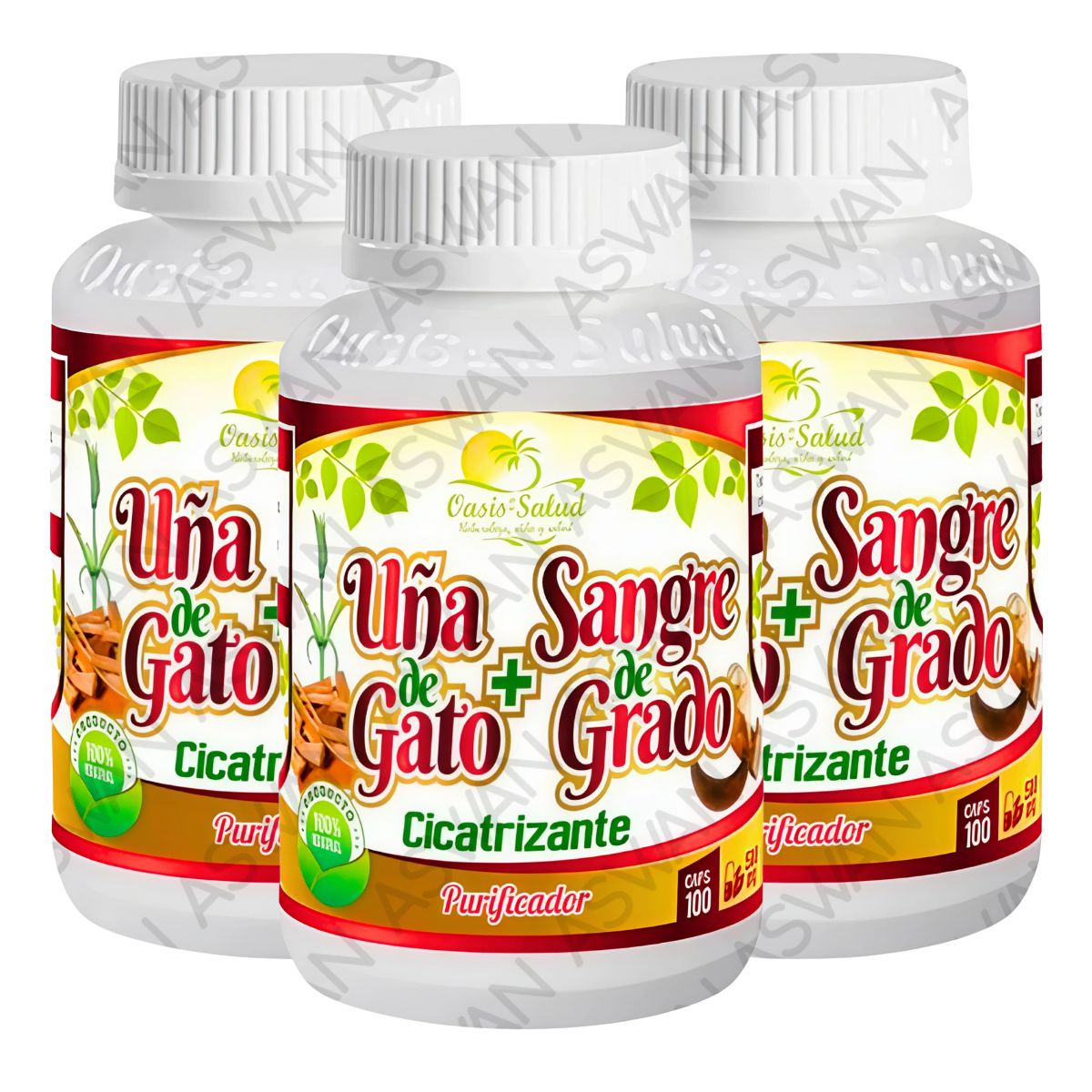GENERICO - PACK DE 3 UÑA DE GATO + SANGRE DE GRADO 100 CAPSULAS - OASIS DE SALUD