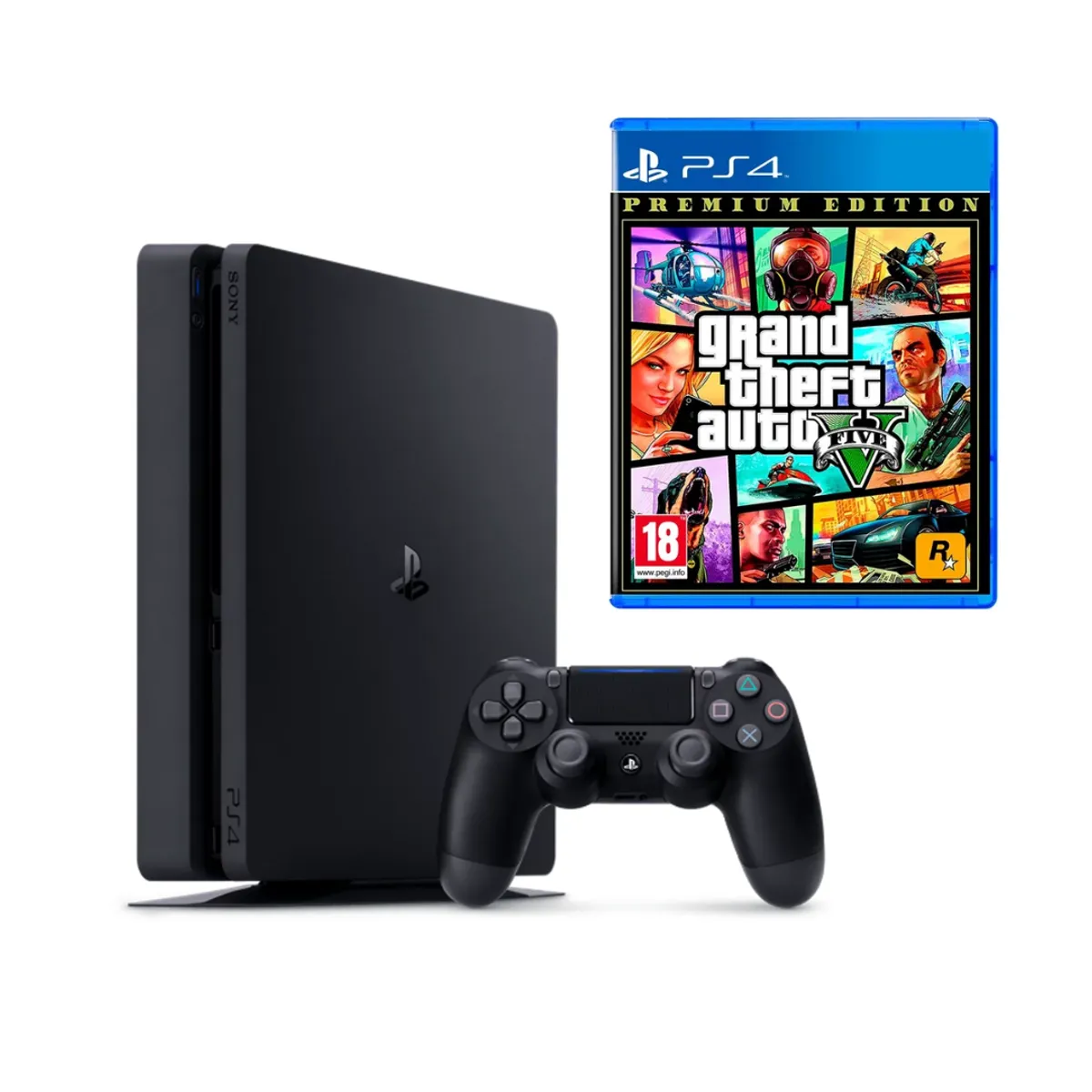 SONY - Consola Ps4 SLIM 1TB Negro+ GTAV Reacondicionada