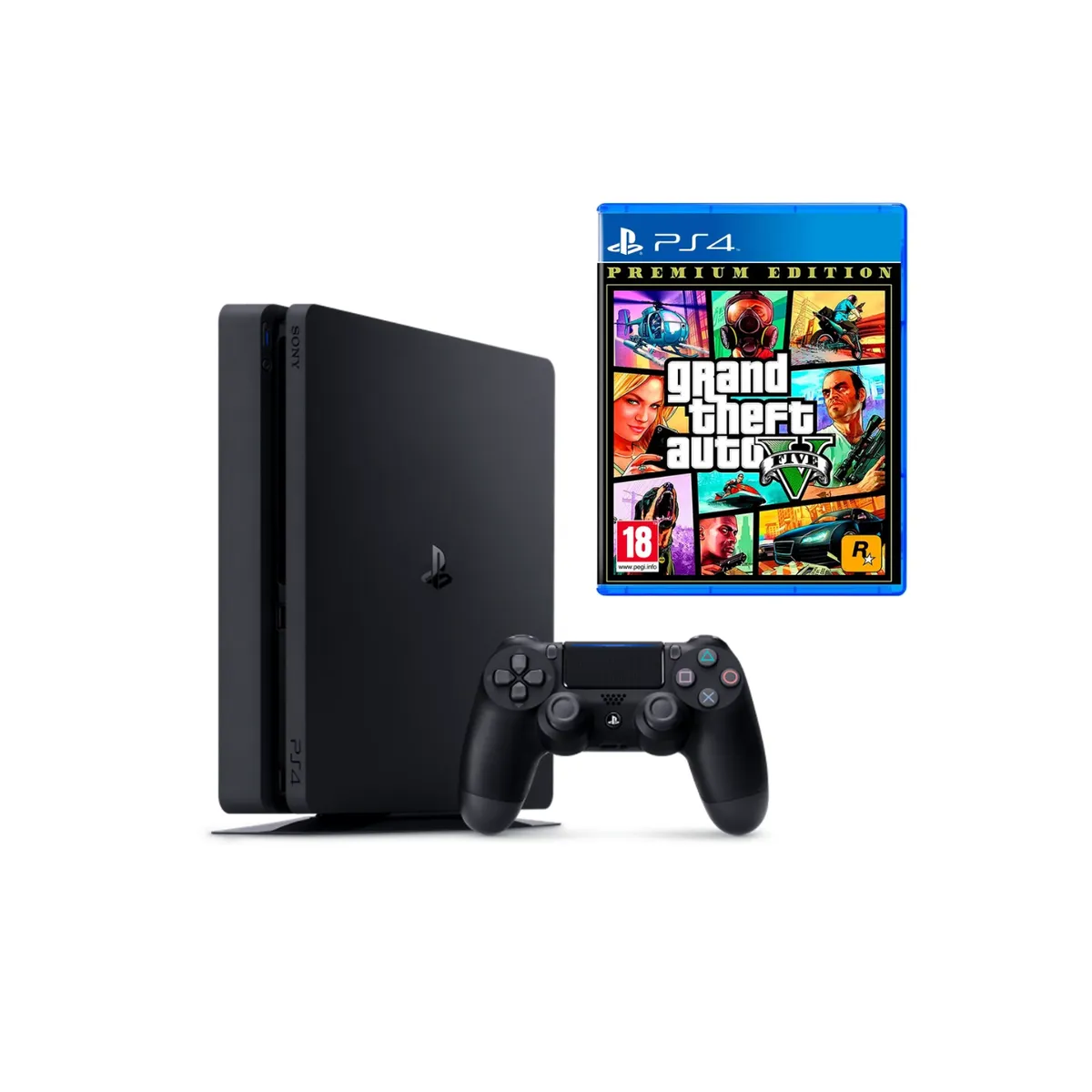SONY - Consola Ps4 SLIM 1TB Negro+ GTAV Reacondicionada
