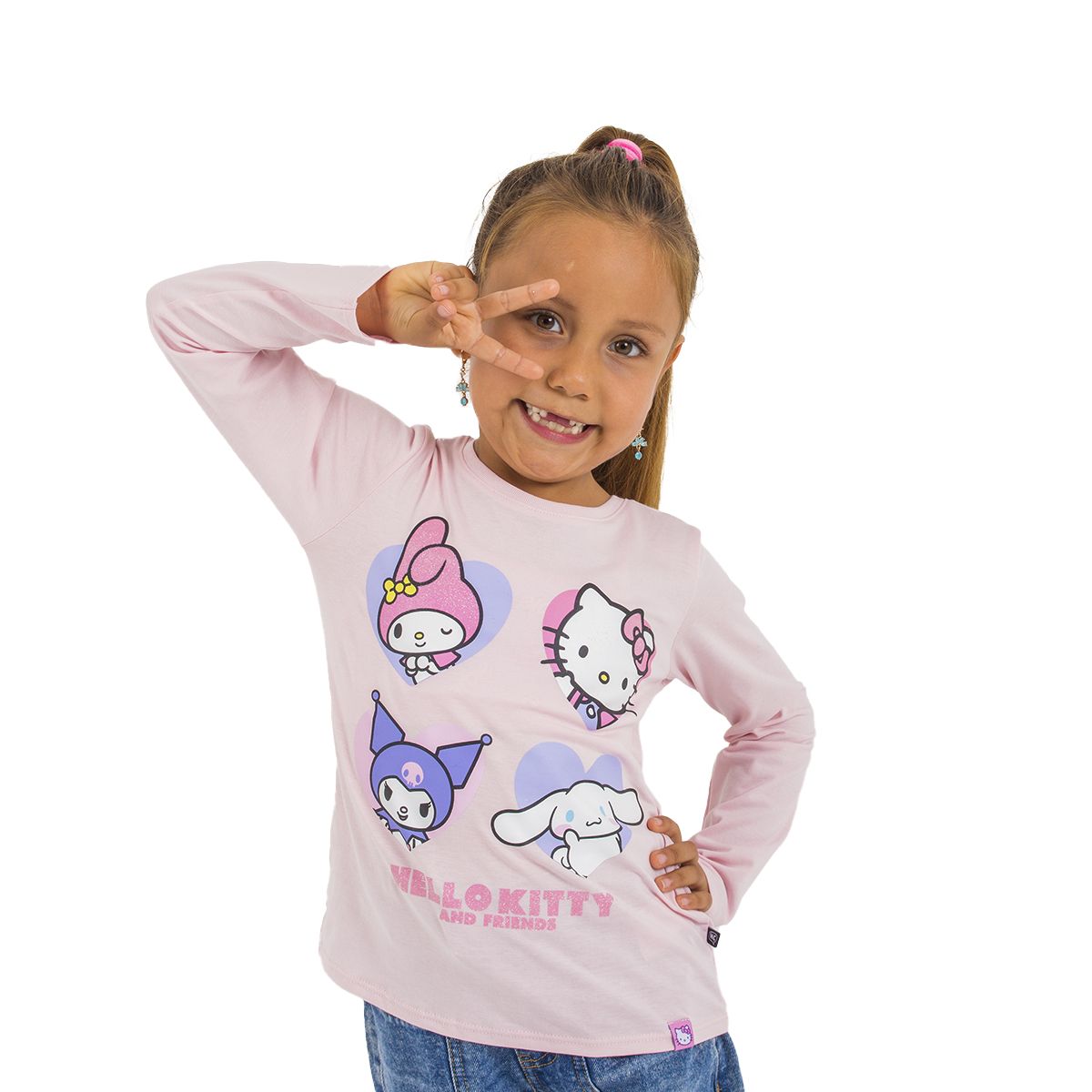 SANRIO - POLO MANGA LARGA HELLO KITTY ROSADO NIÑA