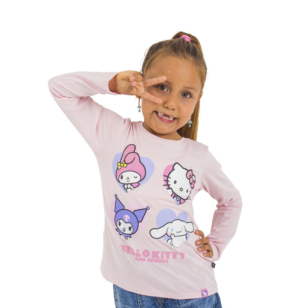 SANRIO - POLO MANGA LARGA HELLO KITTY ROSADO NIÑA