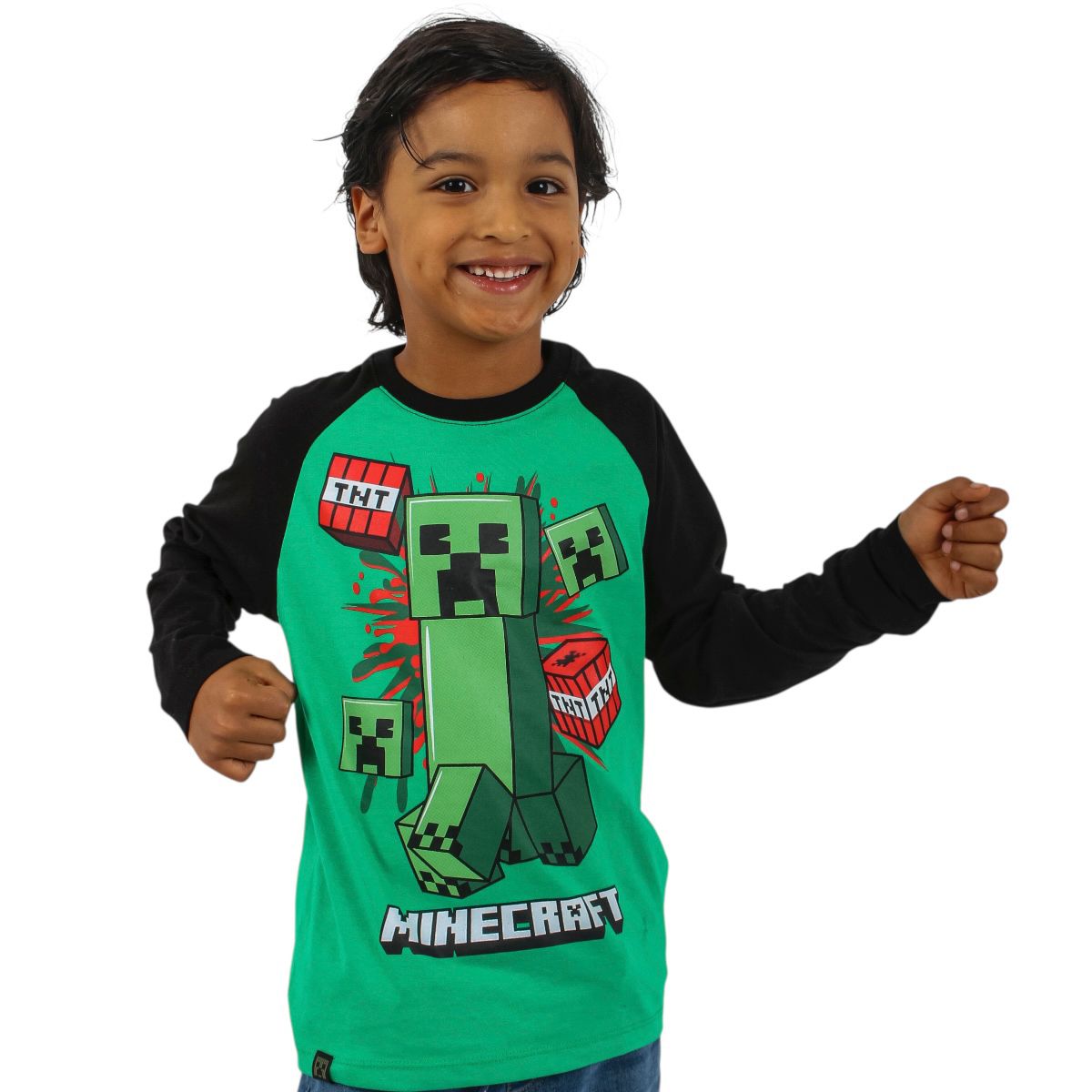 MICROSOFT - POLO MANGA LARGA MINECRAFT VERDE NIÑO