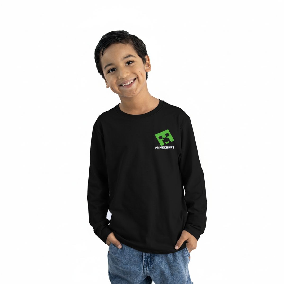 MICROSOFT - POLO MANGA LARGA MINECRAFT NEGRO NIÑO