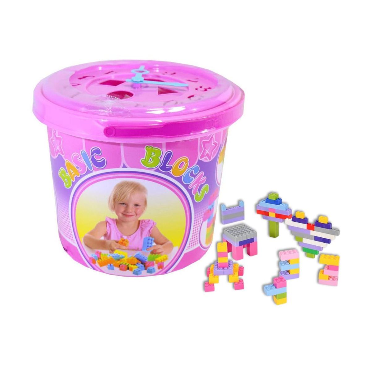 GENERICO - Balde Creativo Rosa con Bloques de Construcción - 100pcs