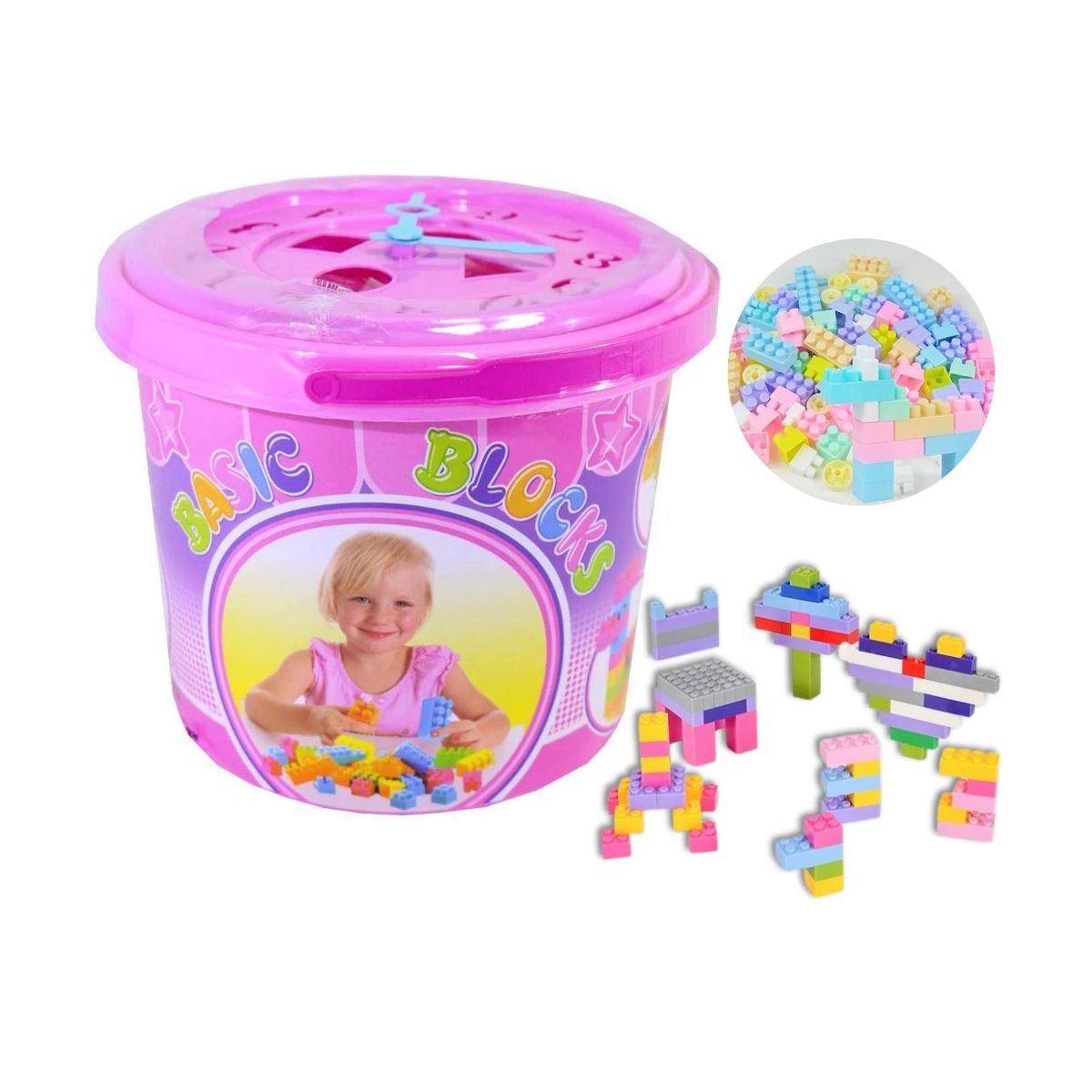 GENERICO - Balde Creativo Rosa con Bloques de Construcción - 100pcs