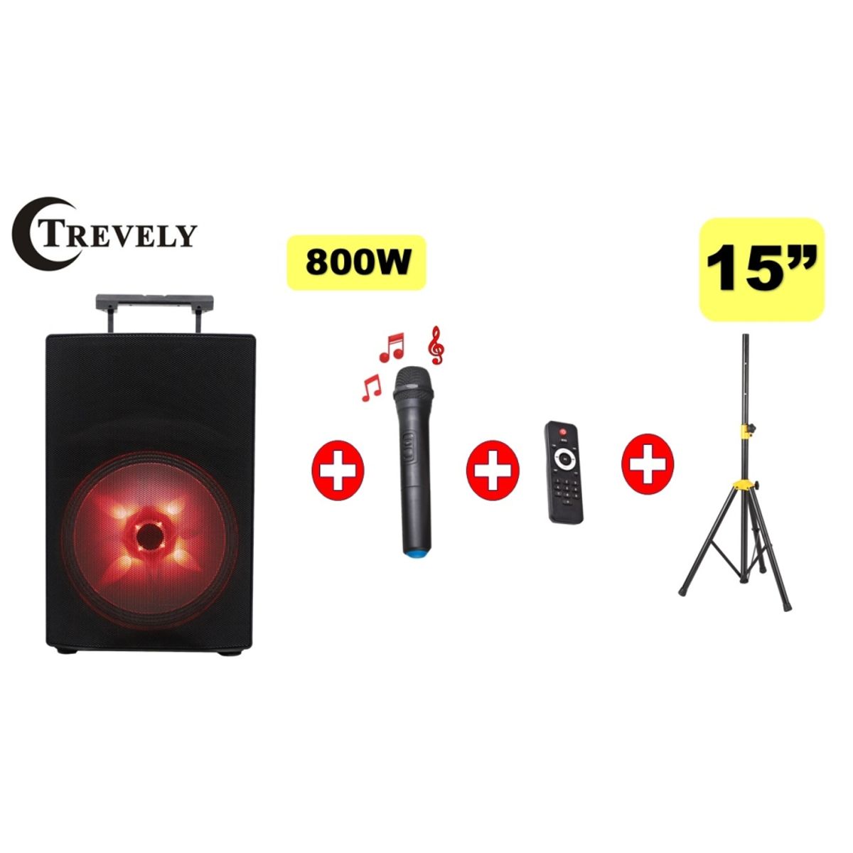 TREVELY - Parlante Portatil 15 TREVELY TA-1584 - 800W - recargable - tripode