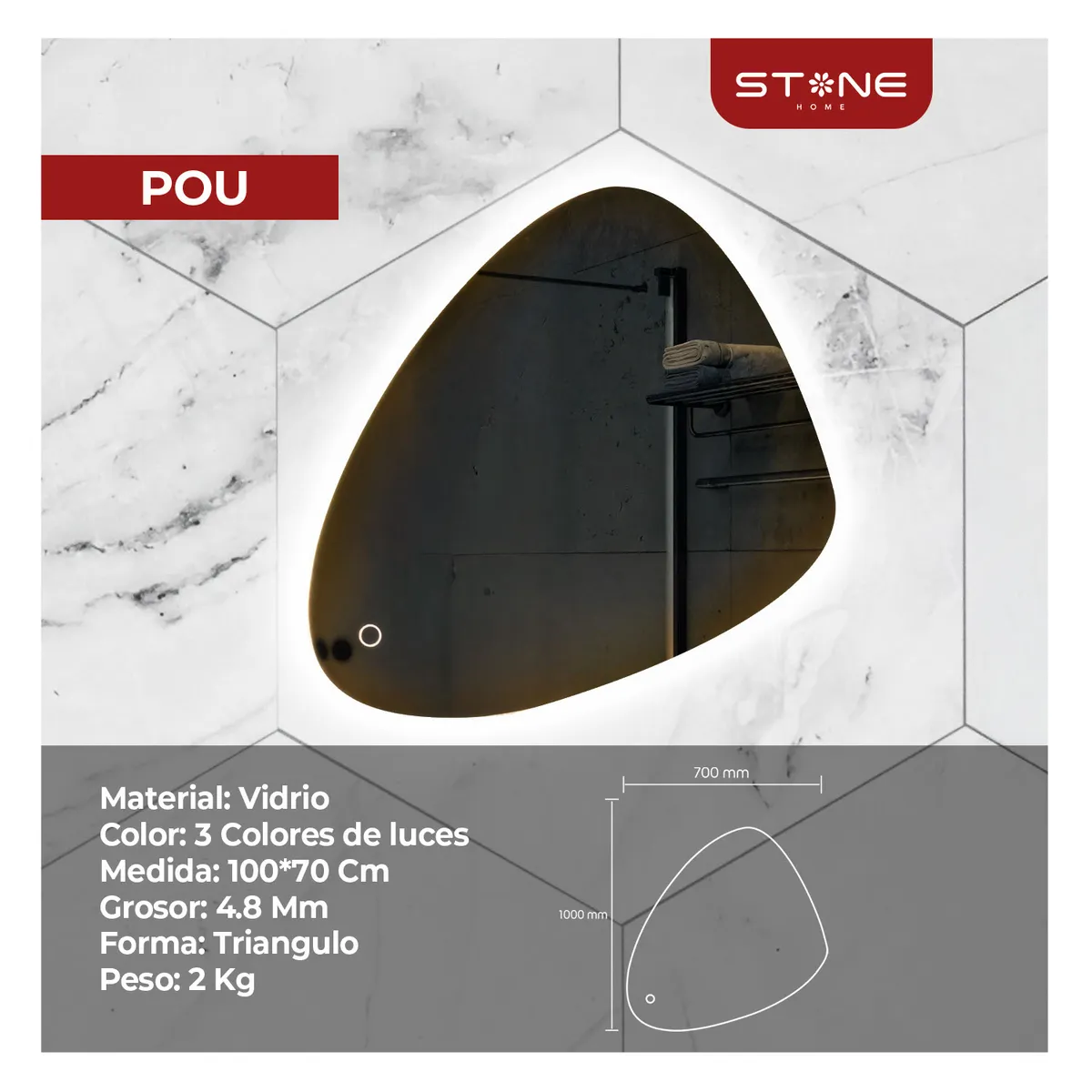 STONE - ESPEJO LED TACTIL POU STONE