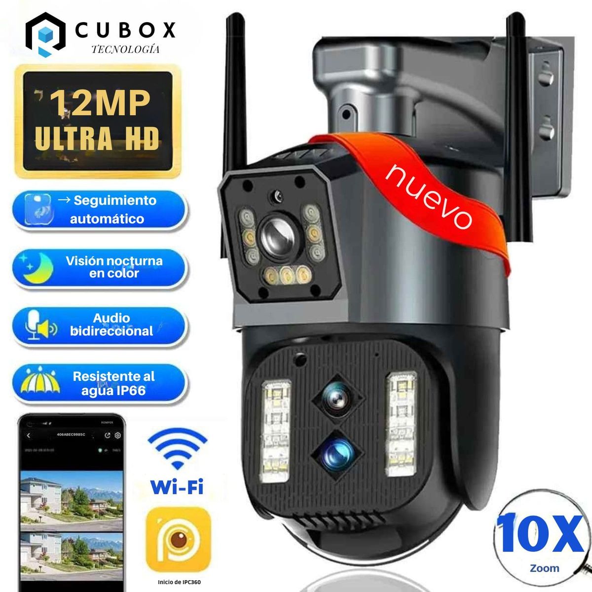 OEM - Cámara Seguridad 5K PTZ WiFi  Doble Lente Zoom 50m y Visión Total