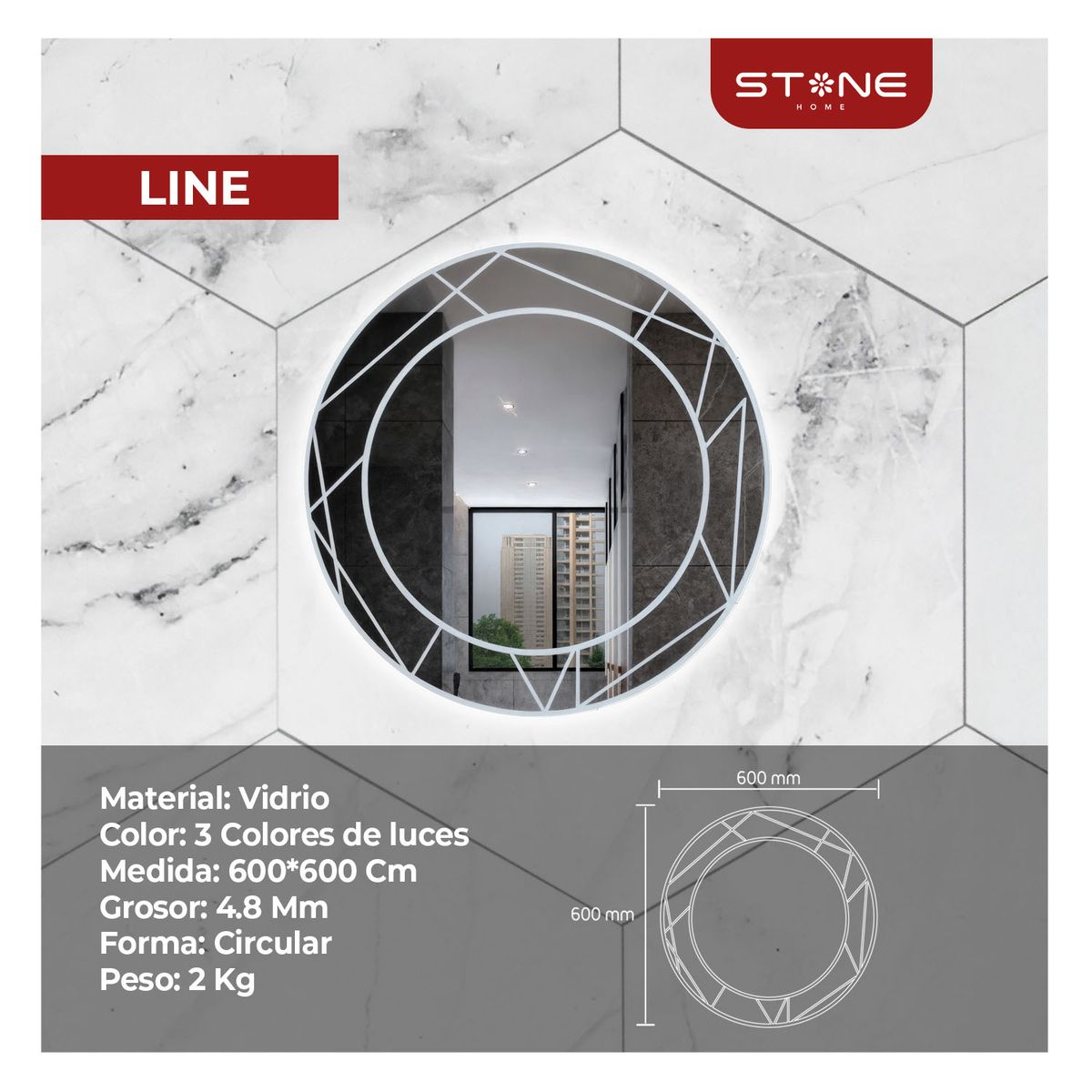 STONE - ESPEJO LED TACTIL LINE STONE