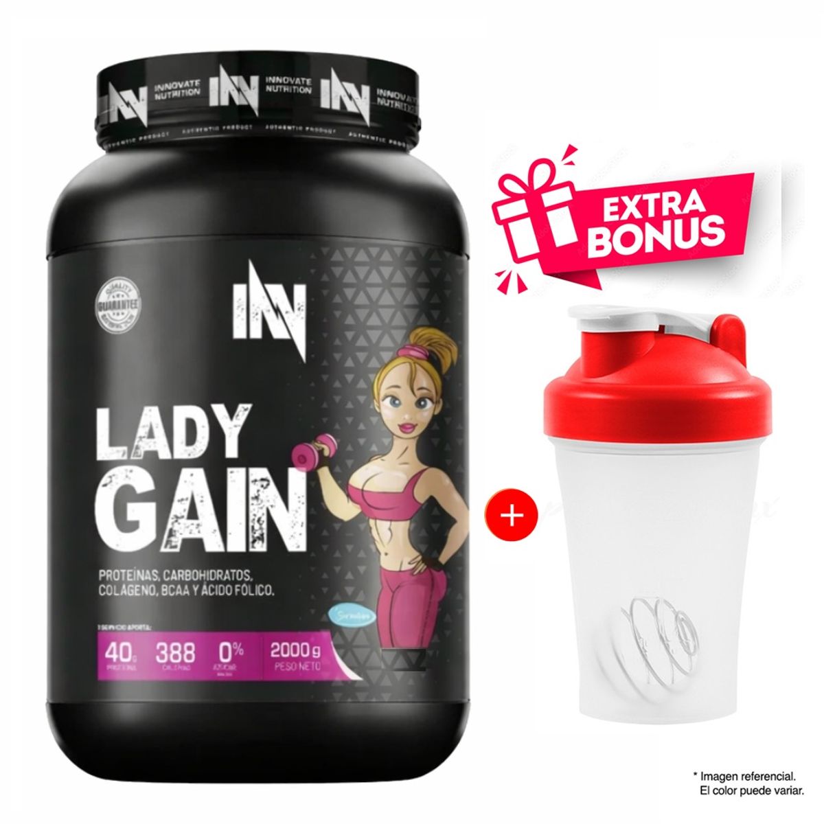 FITFEM - Proteína Suero de Leche Lady Gain 2 kg Chocolate - 19 Servicios
