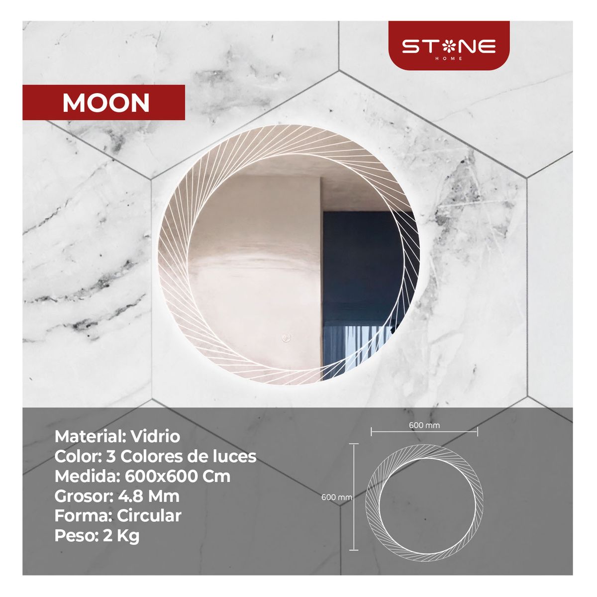 STONE - ESPEJO LED TACTIL MOON STONE