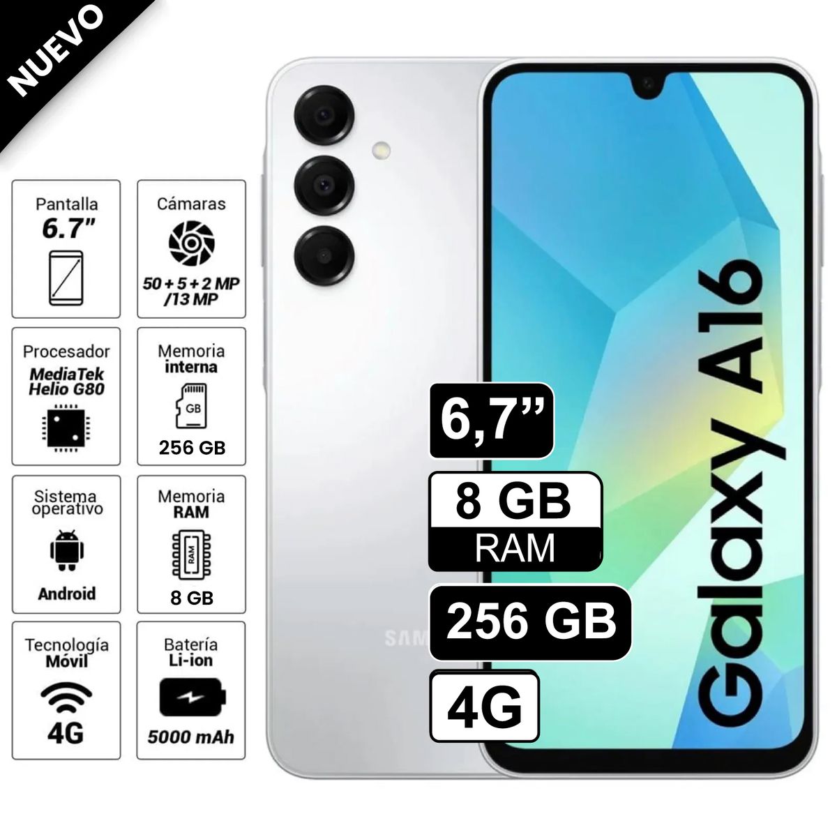 SAMSUNG - Celular Samsung Galaxy A16 4G 8GB+256GB - Blanco