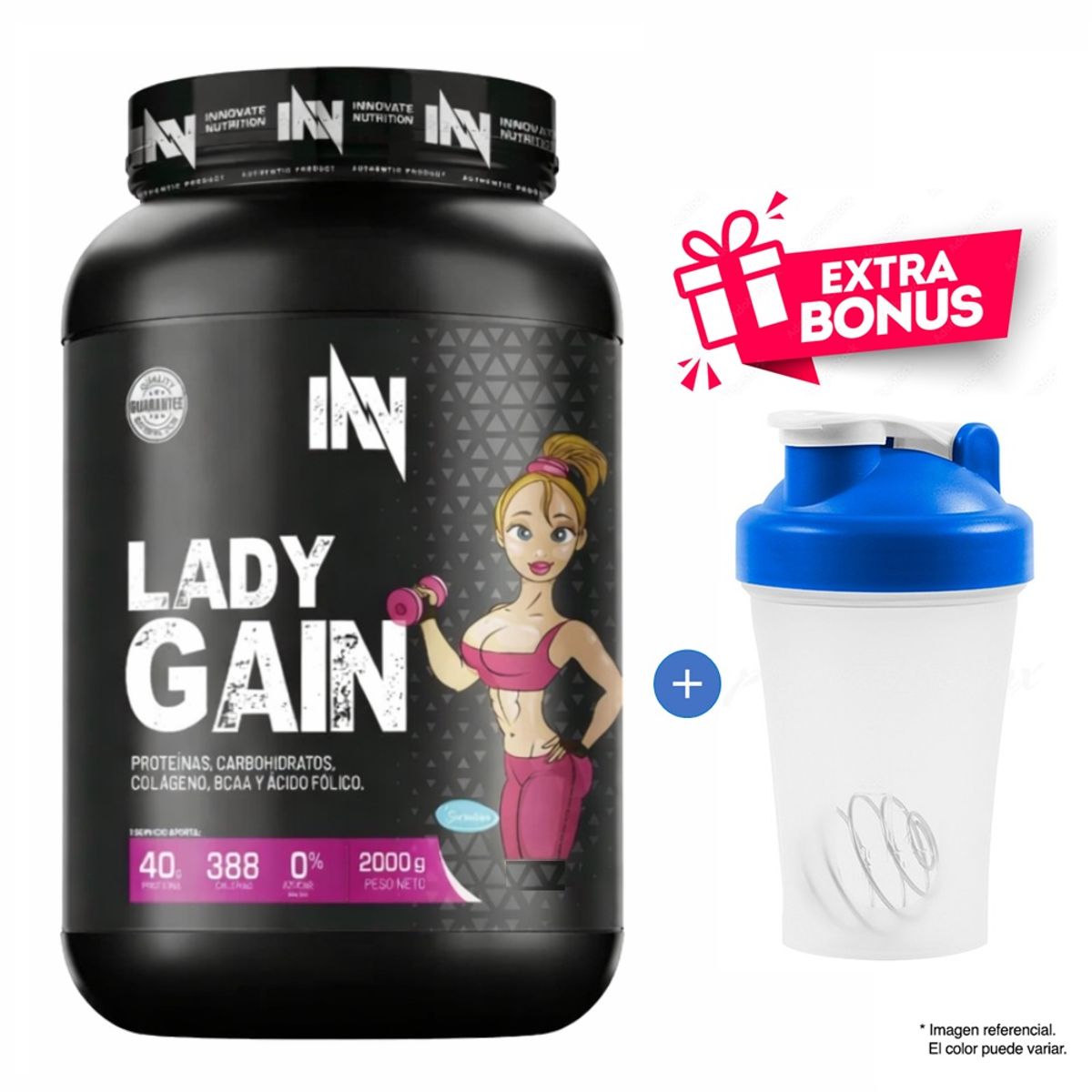 INN INNOVATE NUTRITION - Proteína Innovate Nutrition Lady Gain 2 kg Chocolate + Shaker