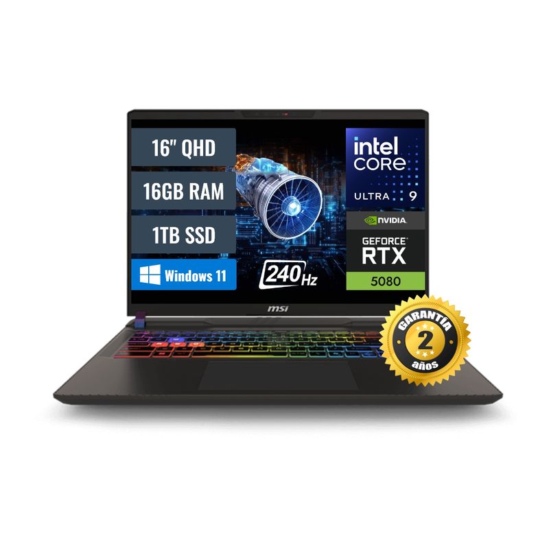MSI - Laptop Gamer MSI Vector 16 HX A2XWIG Intel Core Ultra 9 16GB RAM 1TB SSD 16GB RTX 5080 16 QHD