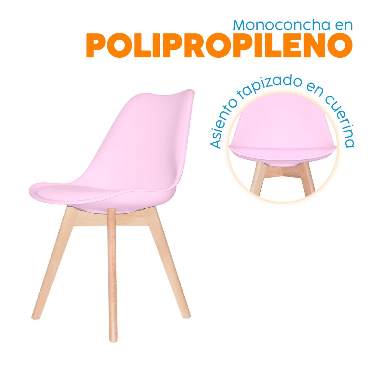BONNO - Silla de Diseño Ema Rosado Tapizado Bonno