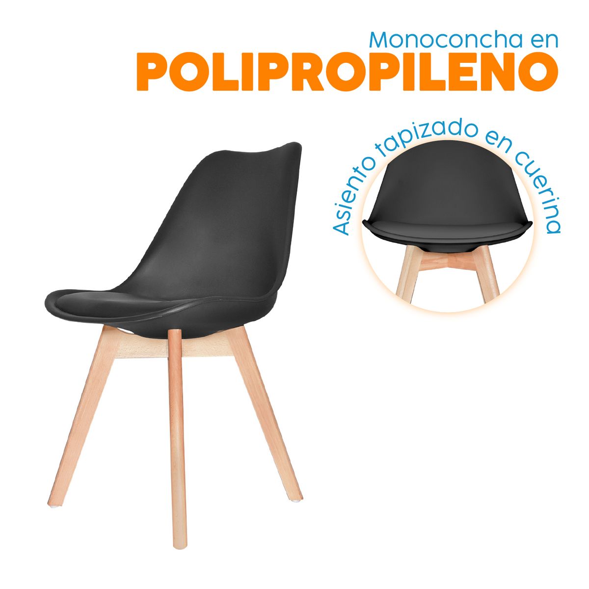 BONNO - Silla de Diseño Ema Negro Tapizado Bonno