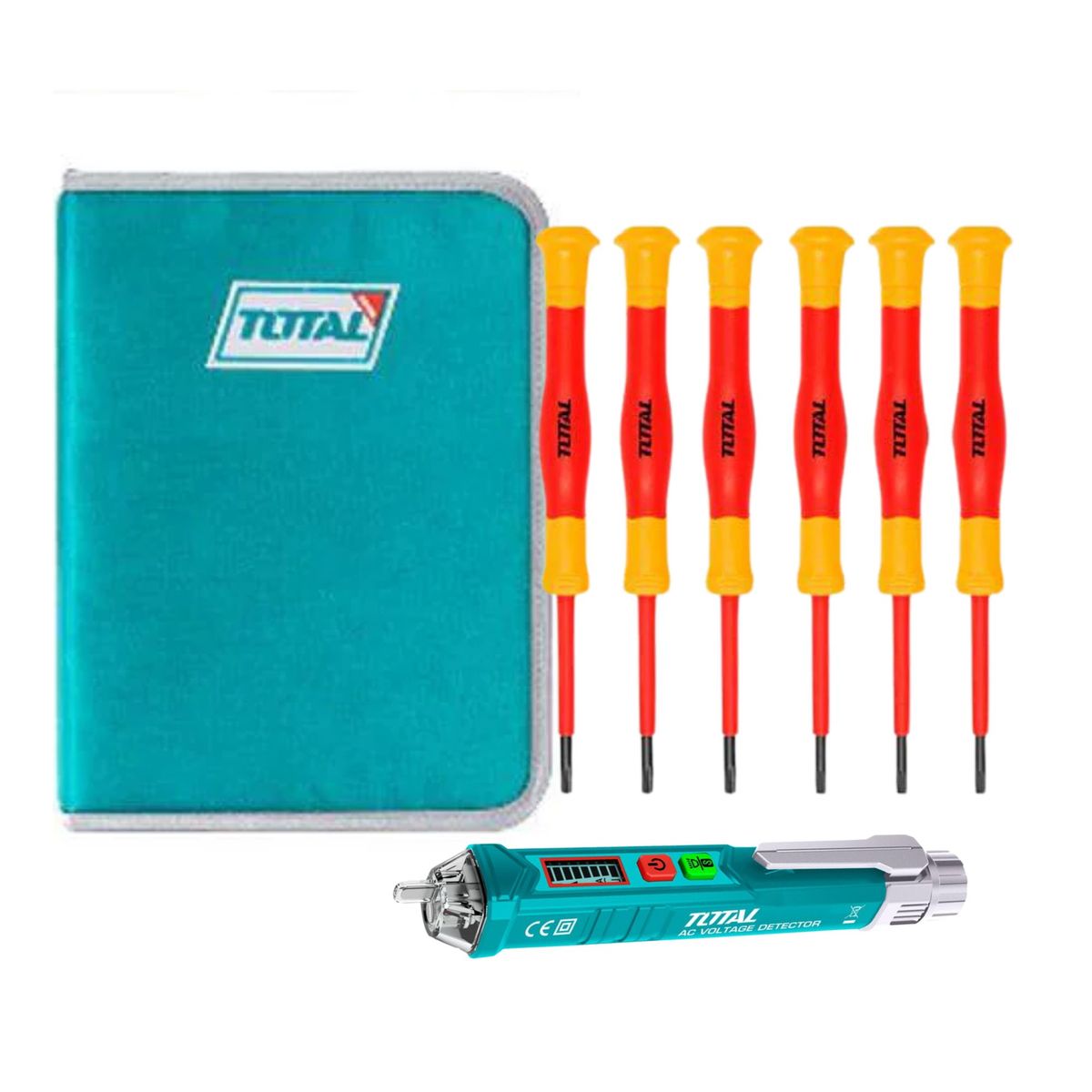 TOTAL TOOLS - Kit Alicate Dieléctrico 6 pzas+ detector de Voltaje sin contacto Total