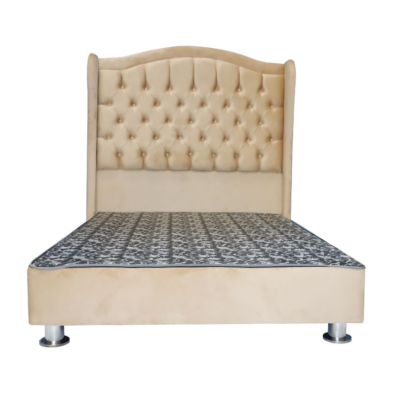 MUEBLES MACRUMO - Cama tapizada Princesa King 2 tarimas - Color Beige