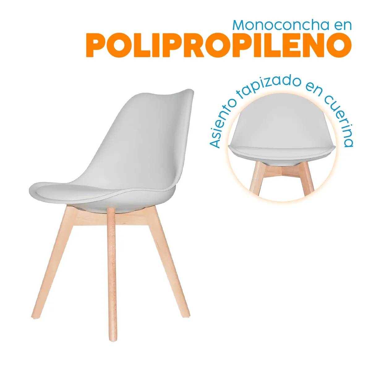 BONNO - Silla de Diseño Ema Gris Tapizado Bonno