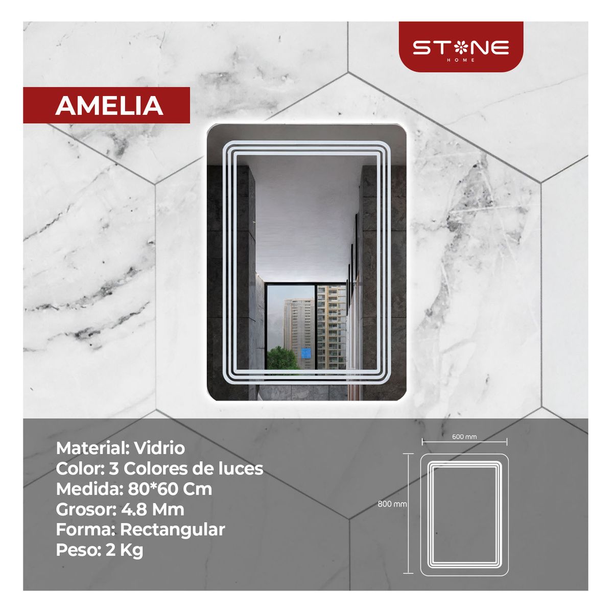 STONE - ESPEJO LED TACTIL AMELIA STONE