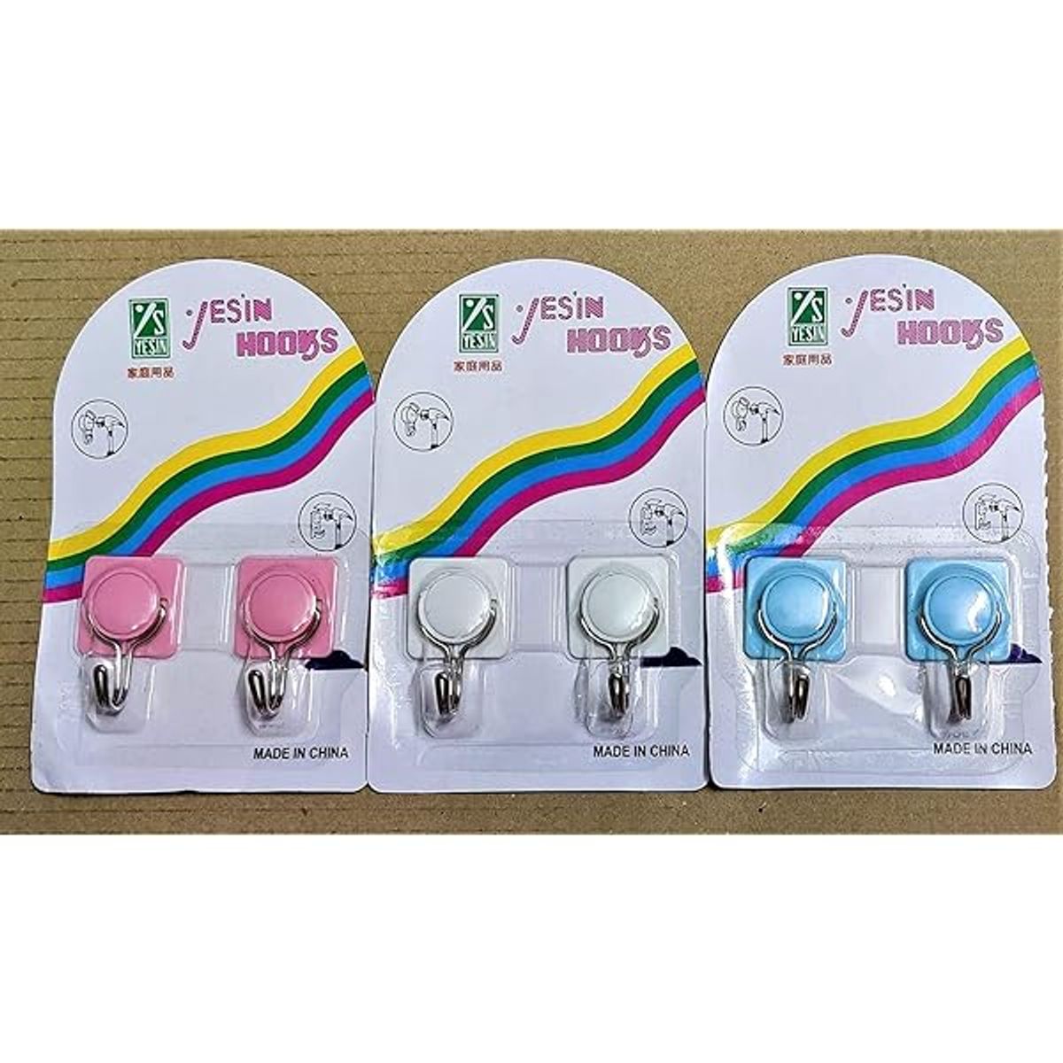 GENERICO - GANCHOS ADHESIVOS DE COLORES X 6 UNIDADES