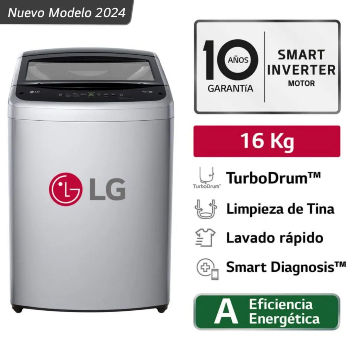 LG - Lavadora LG 16 kg WT16DVTB Smart Inverter Gris