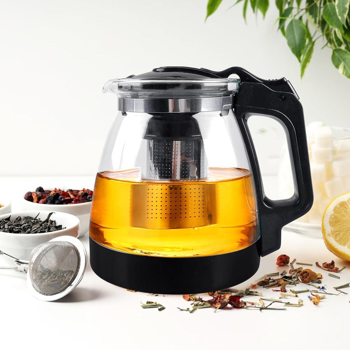 GENERICO - Tetera de Vidrio Infusor de Té con Filtro 1.5 Litros