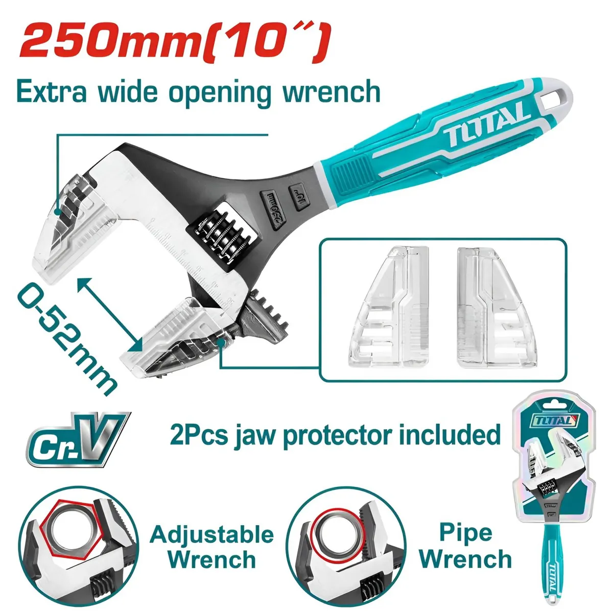 TOTAL TOOLS - Llave Francesa  Ajustable 2 En 1 De 10 Pulgadas Total - THT10210G