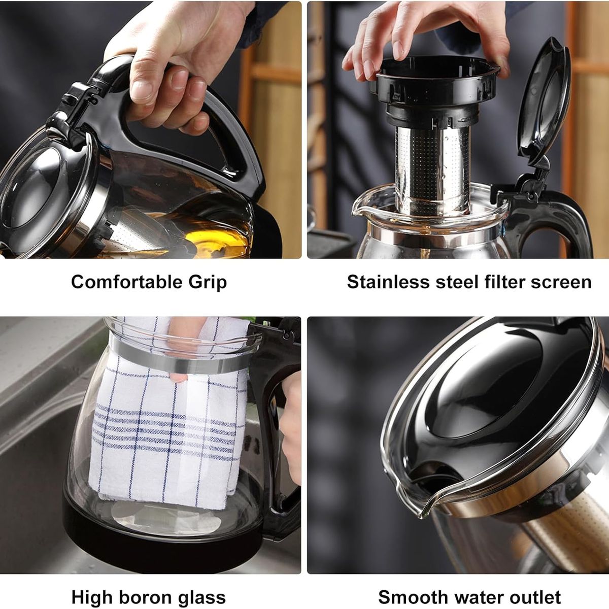 GENERICO - Tetera de Vidrio Infusor de Té con Filtro 700 ML