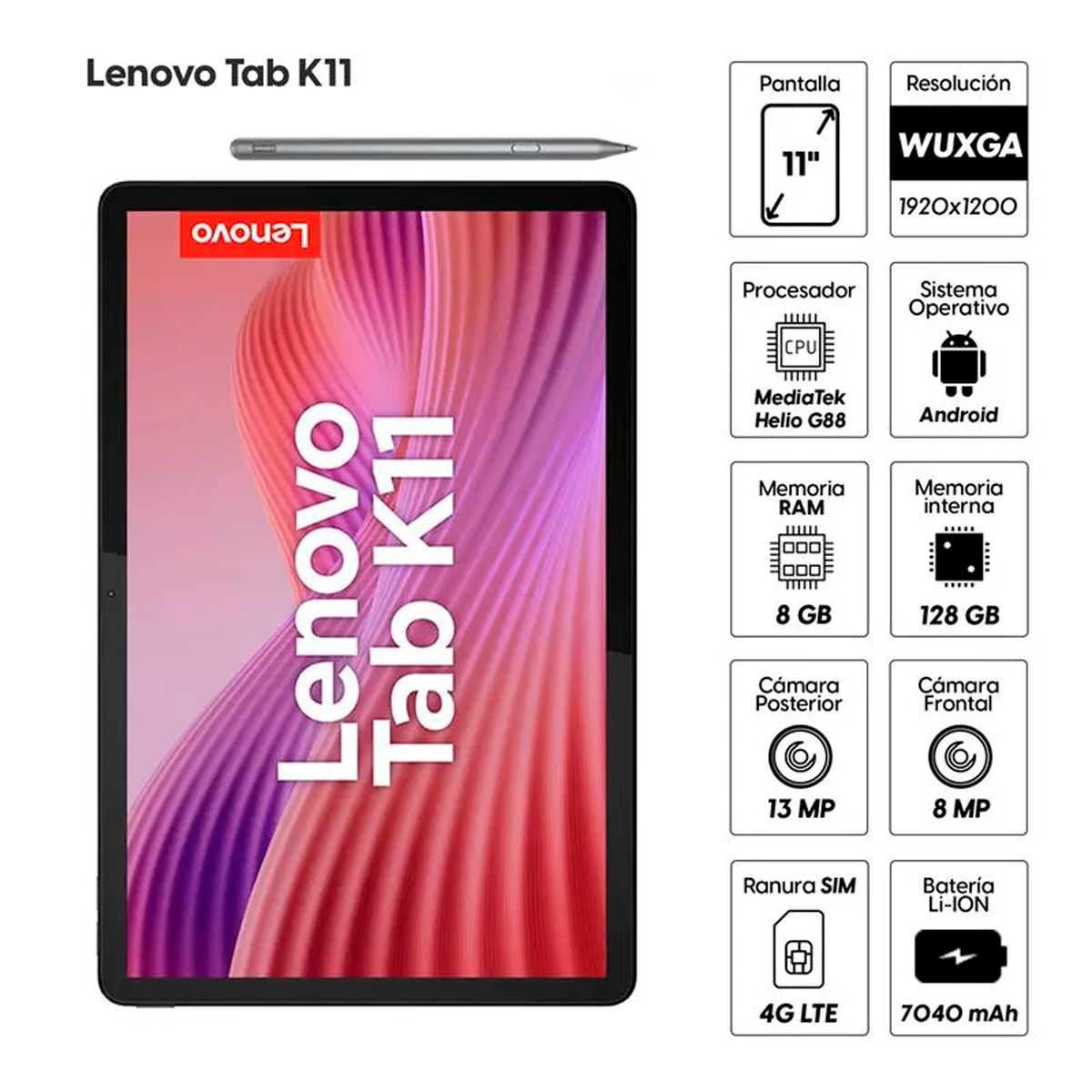 LENOVO - Tablet Lenovo Tab K11 11 4G LTE 128GB 8GB RAM Gris + Teclado + Lápiz