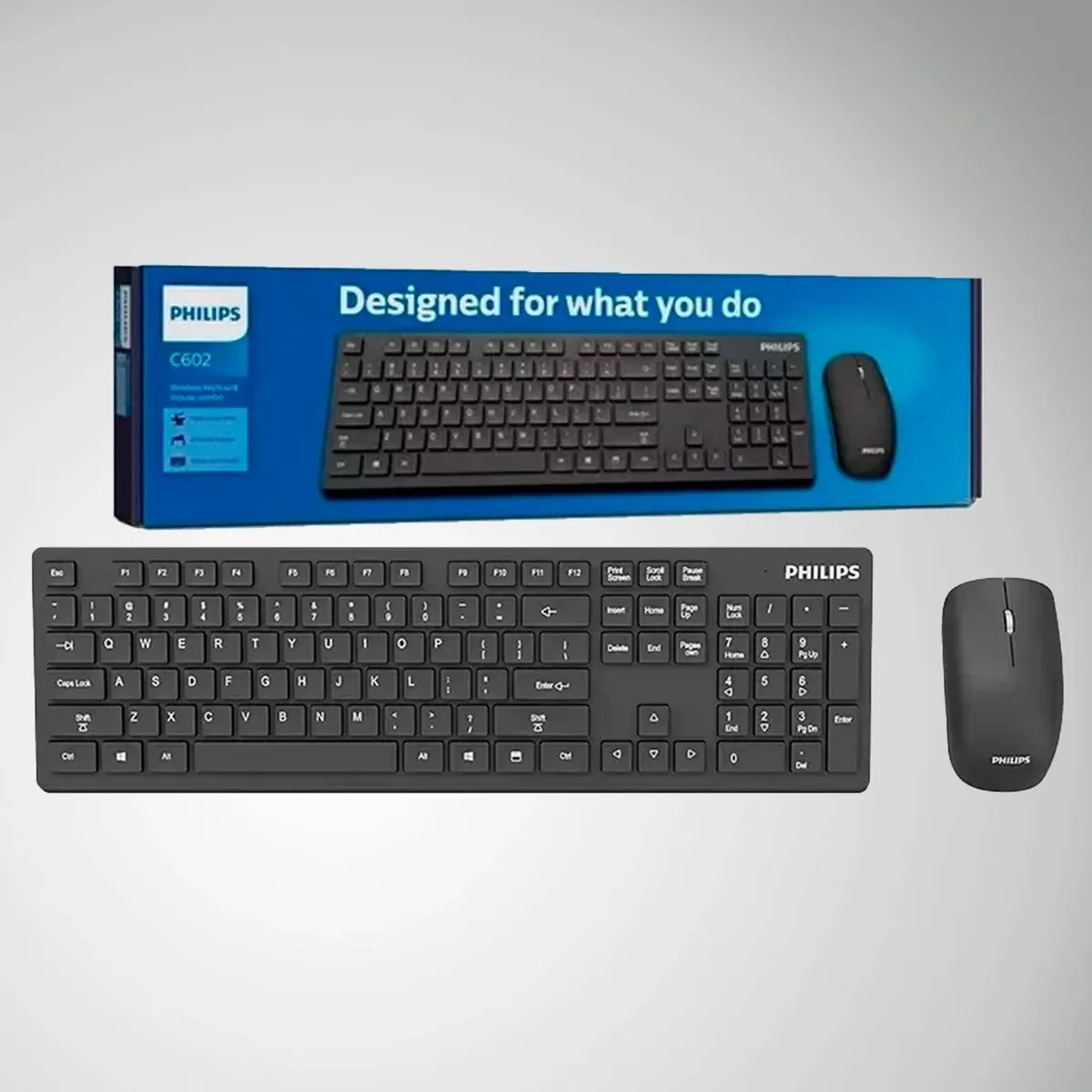 PHILIPS - Combo de Teclado y Mouse Inalámbrico Philips C602 Negro
