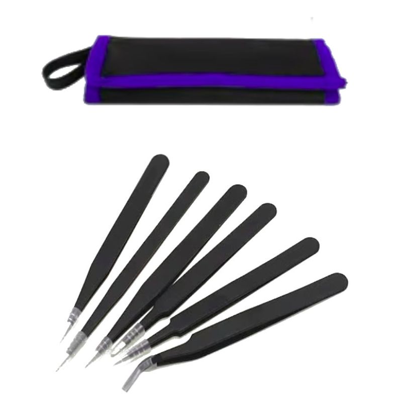 GENERICO - KIT PINZAS ANTIESTATICA + CASE ESTUCHE TRANSPORTADOR ACERO PRECISION