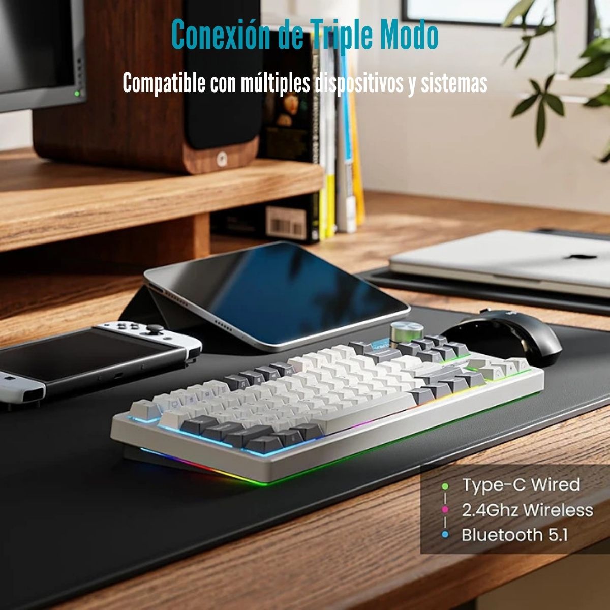 ROYAL KLUDGE - Royal Kludge - Teclado S85 Wireless TKL White Night Switch Cloud