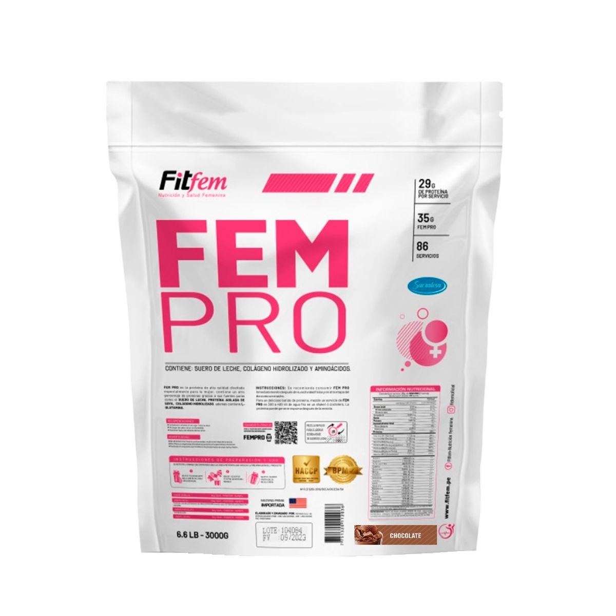 FITFEM - Proteina Suero de Leche Fempro 3 kg Chocolate + Shaker