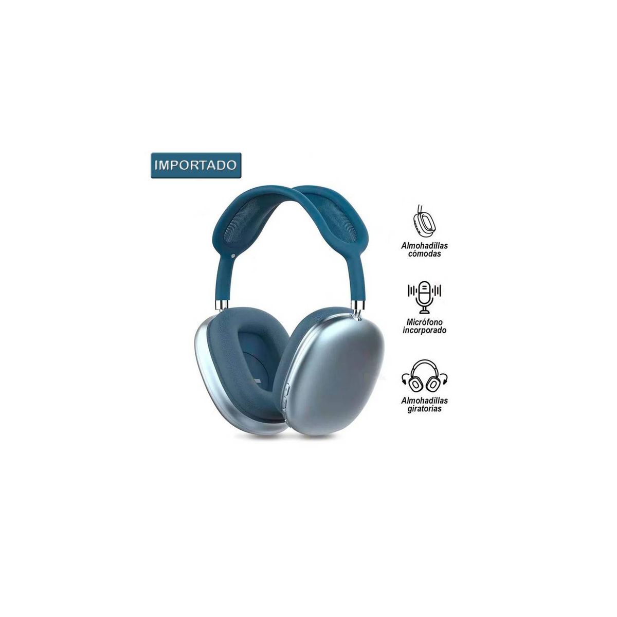 GENERICO - AUDÍFONOS BLUETOOTH INALÁMBRICO AZUL METALICO