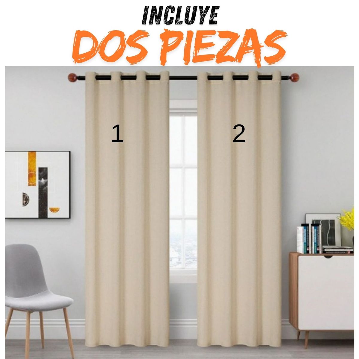 GENERICO - Cortina para Sala color Verde Agua 2 Paños con Aros