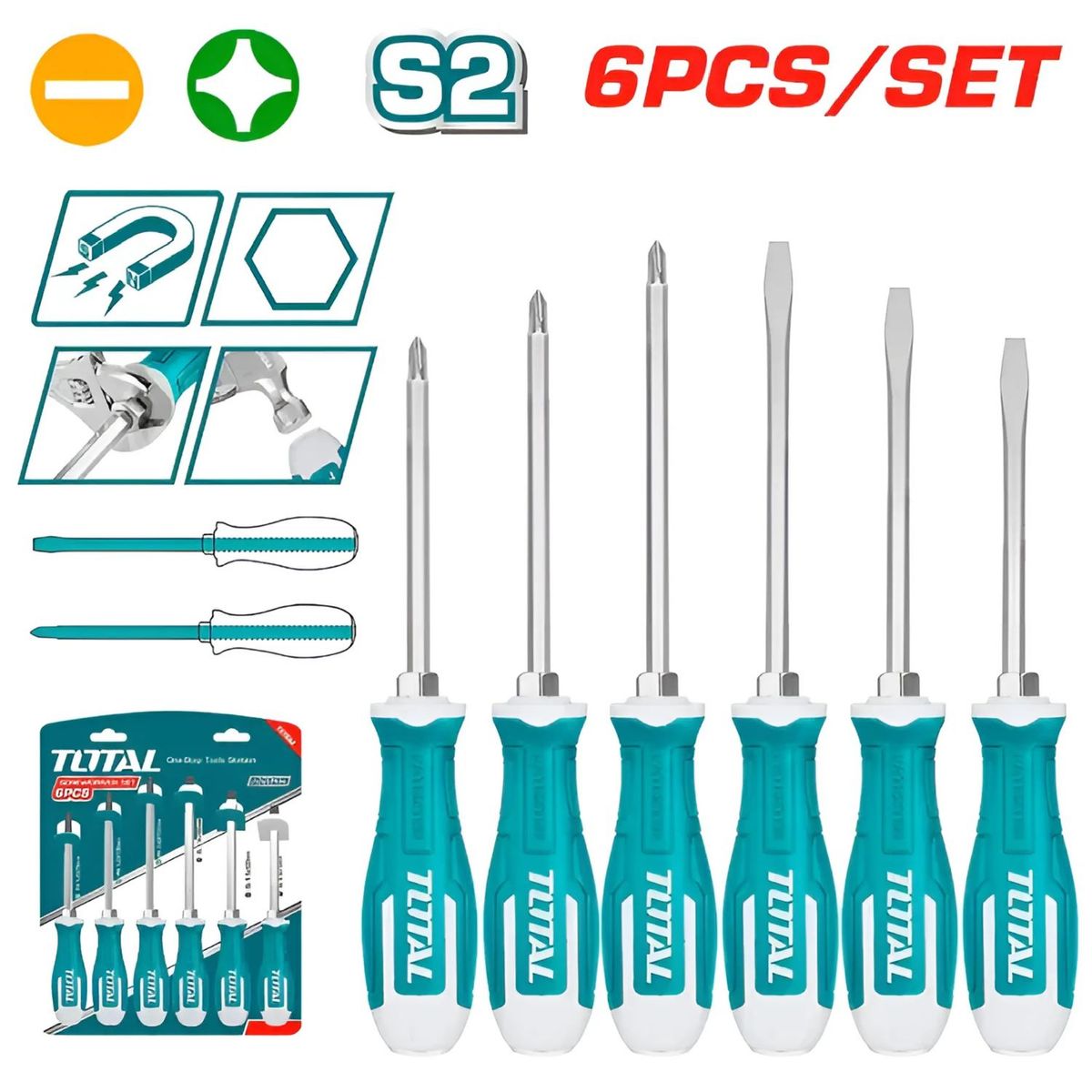 TOTAL TOOLS - Destornilladores De Golpe S2 Set De 6 Piezas Total - THGSS2606