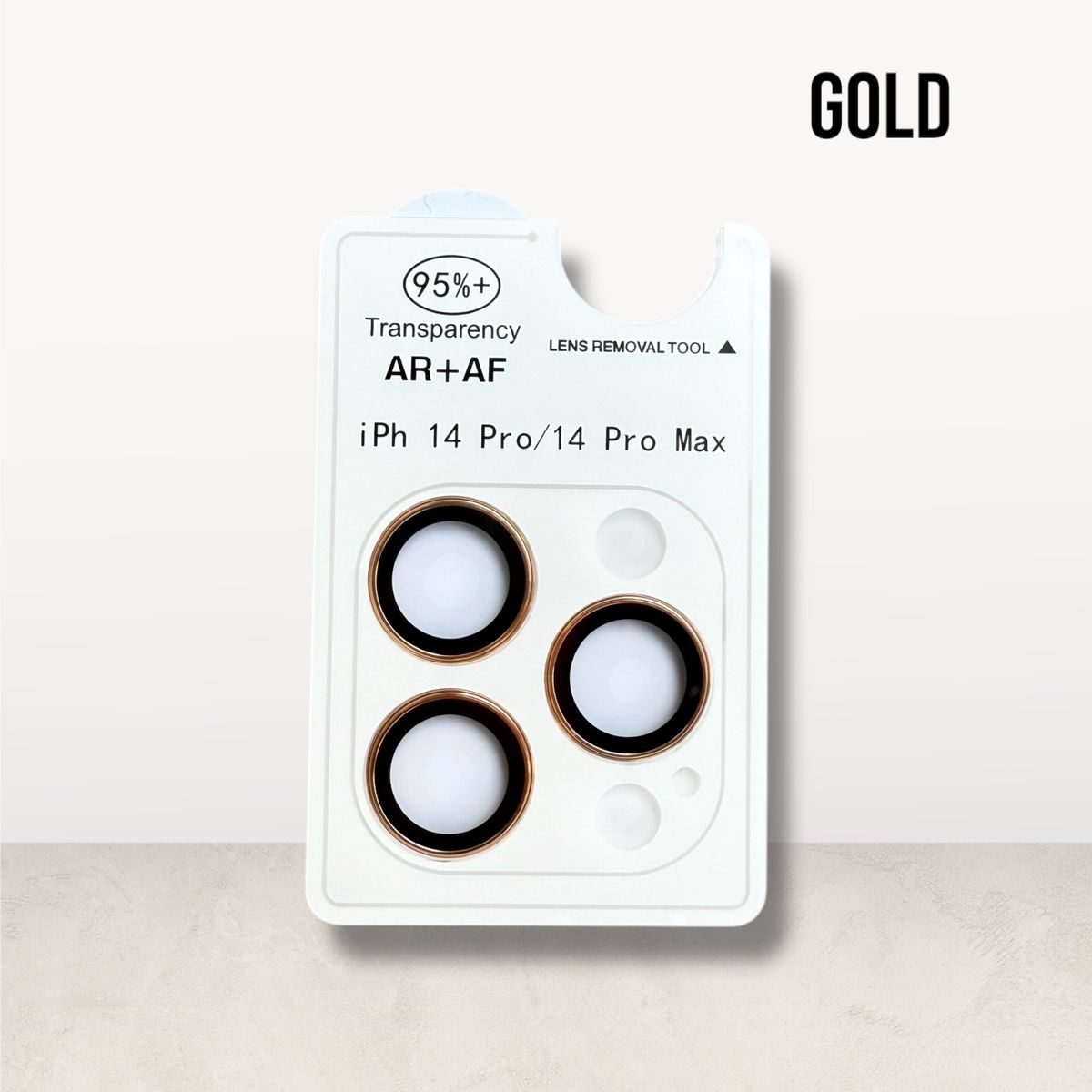 GENERICO - Protector de Cámara para iPhone 14 Pro Max AR + AF Dorado