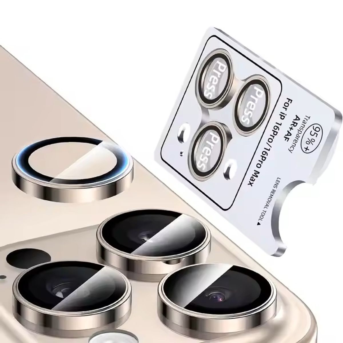 GENERICO - Protector de Cámara para iPhone 14 Pro Max AR + AF Dorado