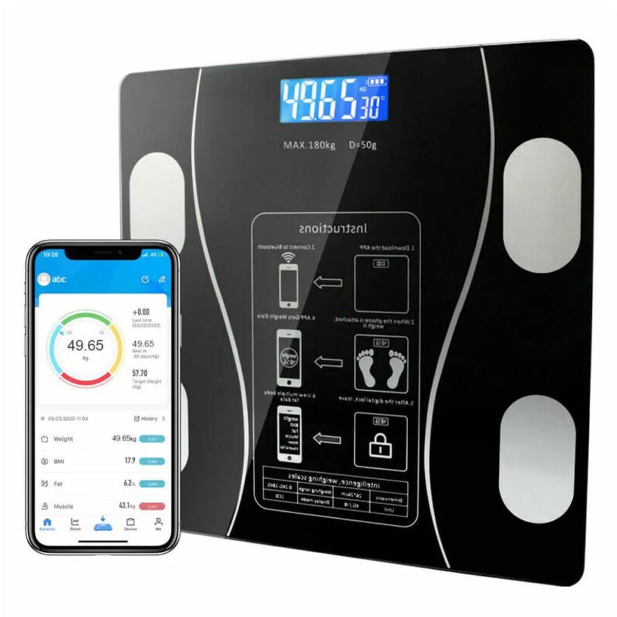 GENERICO - BALANZA DIGITAL INTELIGENTE BLUETOOTH 180KG